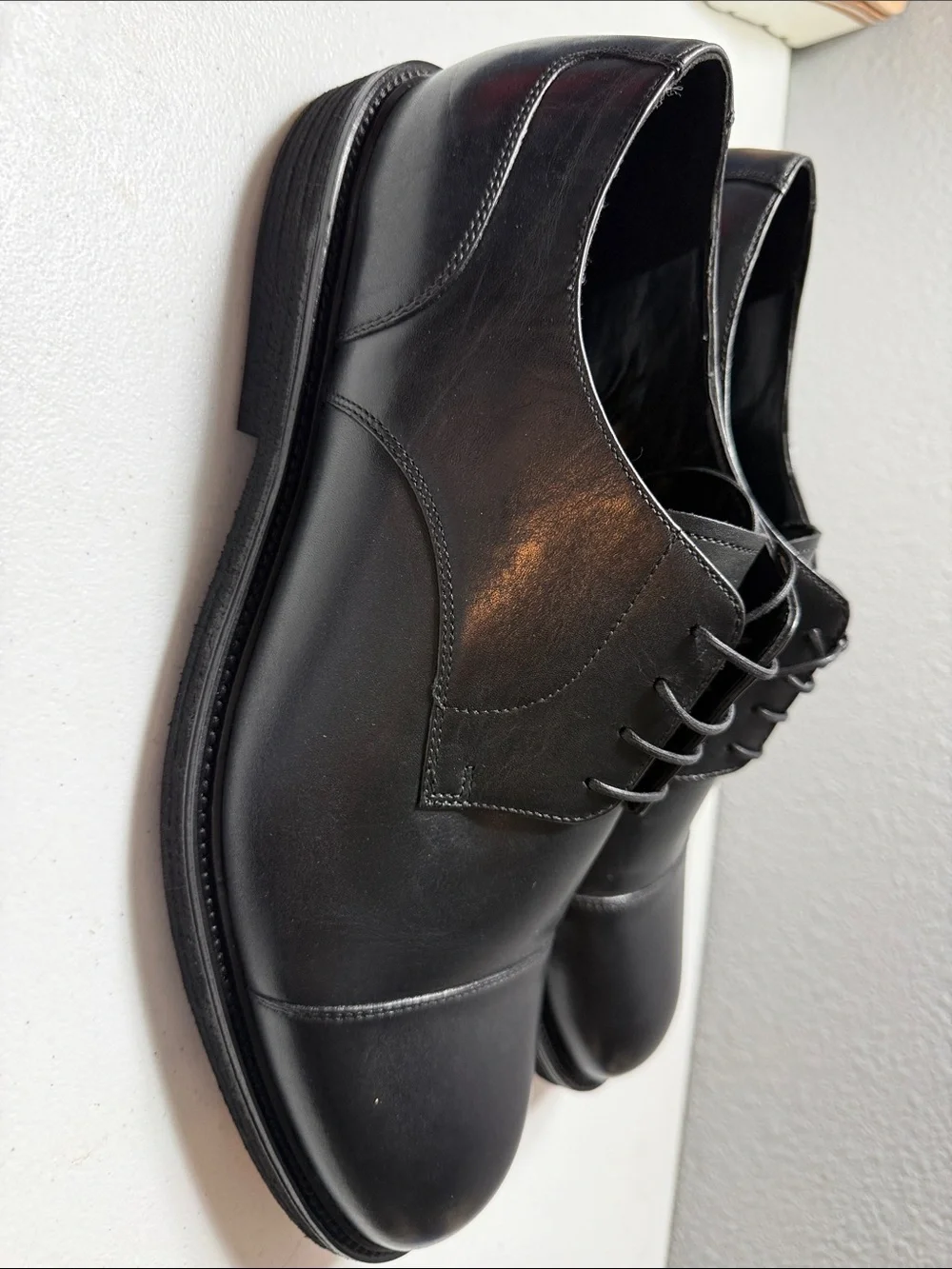 Thom McAn Men's Black Leather Cap-Toe Derbys